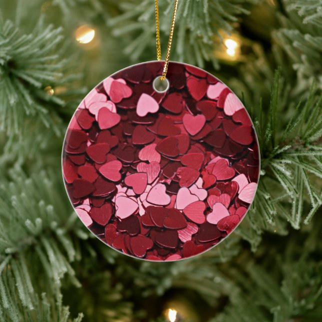 Modern Red & Pink Heart Confetti Love Pattern Keramik Ornament (Baum)