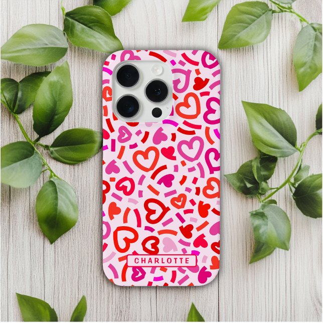 Modern Red Pink Purple Romantic Love Heart Pattern Case-Mate iPhone Hülle (Von Creator hochgeladen)