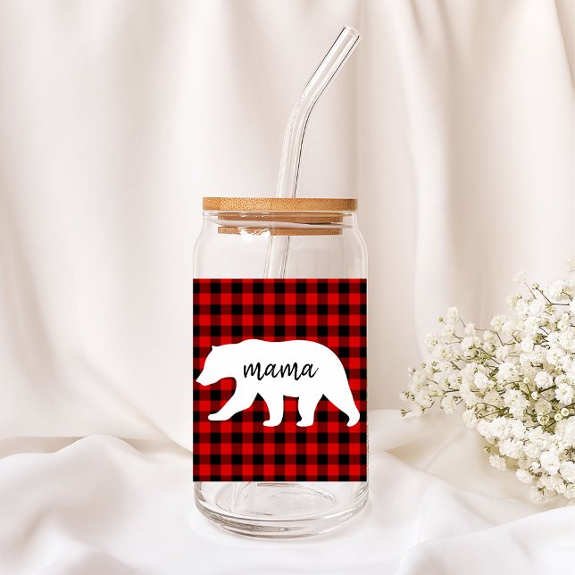 Modern Red Pläd and White Mama Bear Gift Dosenglas (Von Creator hochgeladen)