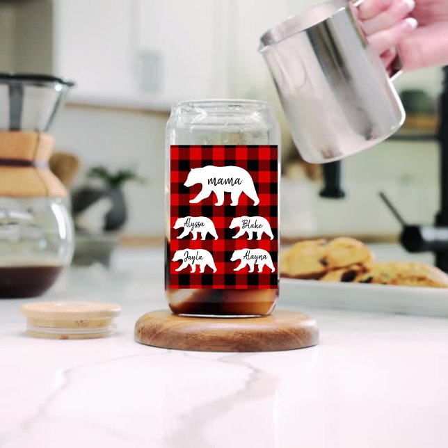Modern Red Pläd and White Mama Bear Gift Dosenglas (Von Creator hochgeladen)