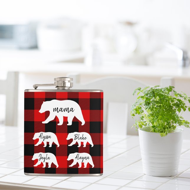 Modern Red Pläd and White Mama Bear Gift Flachmann (Von Creator hochgeladen)