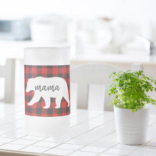 Modern Red Pläd and White Mama Bear Gift Mattglas Bierglas