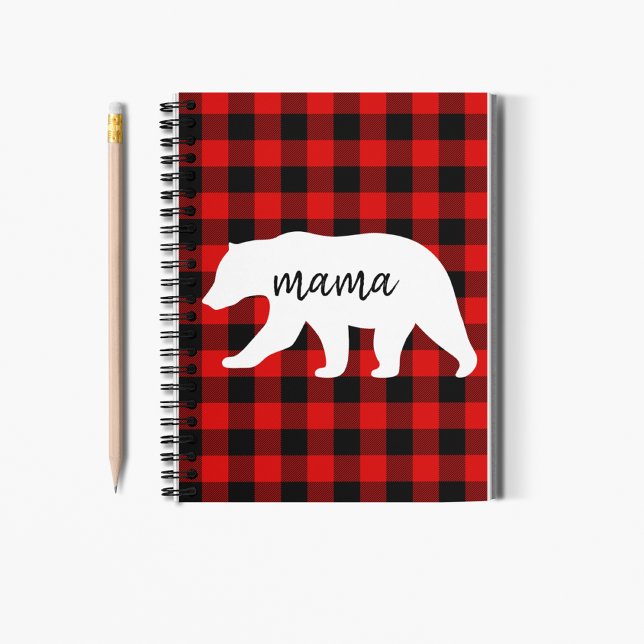 Modern Red Pläd and White Mama Bear Gift Notizblock (Von Creator hochgeladen)
