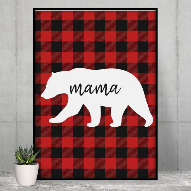 Modern Red Pläd and White Mama Bear Gift Poster (Von Creator hochgeladen)