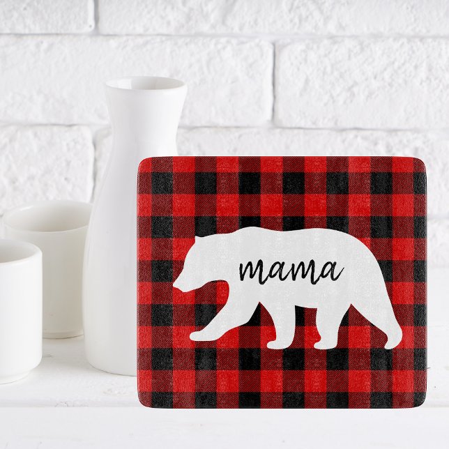 Modern Red Pläd and White Mama Bear Gift Schneidebrett (Von Creator hochgeladen)