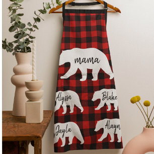 Modern Red Pläd and White Mama Bear Gift Schürze