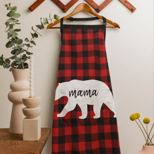 Modern Red Pläd and White Mama Bear Gift Schürze