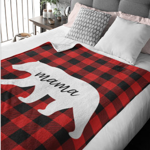 Modern Red Pläd and White Mama Bear Gift Sherpadecke