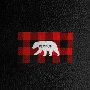Modern Red Pläd and White Mama Bear Gift Visitenkarte