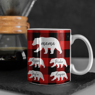 Modern Red Pläd and White Mama Bear Gift Zweifarbige Tasse