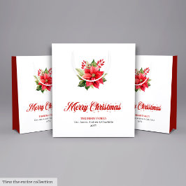 Modern Red Poinsettia Botanical Holiday Gift Bag Mittlere Geschenktüte