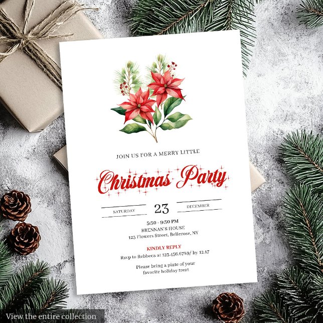 Modern Red Poinsettia Editable Design Christmas  Einladung (Modern Red Poinsettia Editable Design christmas invitation

)
