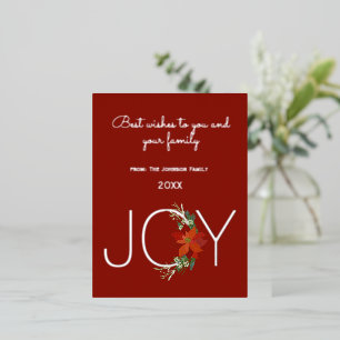 Modern Red poinsettia Holiday Freude Weihnachten Folien Feiertagspostkarte