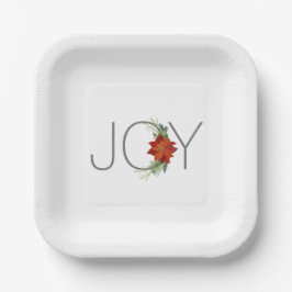 Modern Red poinsettia Holiday Joy Christmas Pappteller