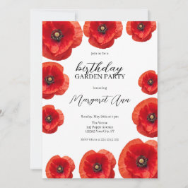 Modern Red Poppy Floral Birthday Garden Party Einladung