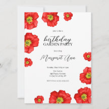 Modern Red Poppy Floral Birthday Garden Party