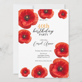 Modern Red Poppy Floral Geburtstagsparty Einladung
