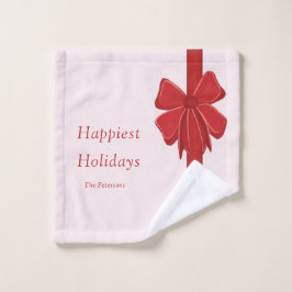 Modern Red Ribbon Bow Wrap Photo Christmas Waschlappen