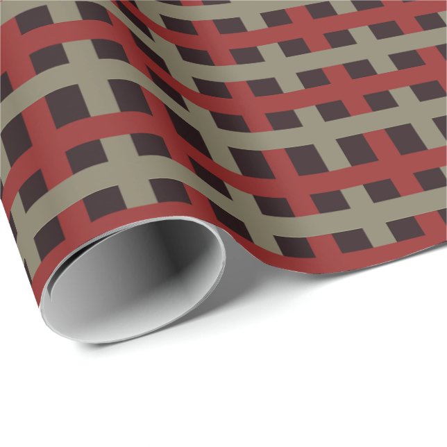 Modern Red Sage Black Christmas Plaid Geschenkpapier (Rolleneckpunkt)