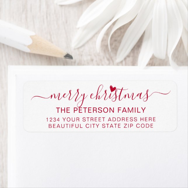 Modern Red Script Christmas Return Address Label (Insitu)