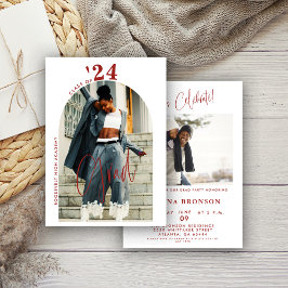 Modern Red Script Photo 2024 Minimal Grad Party Einladung