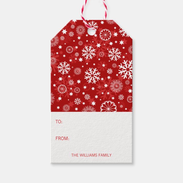 Modern Red Snowflake Weihnachtsgeschenk Tag Geschenkanhänger (Vorderseite)