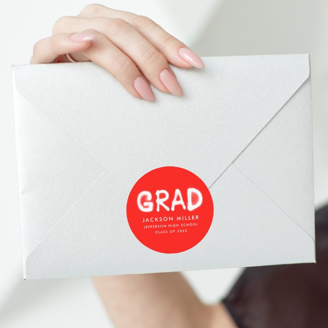 Modern Red Spray Paint Abschluss Runder Aufkleber (Von Creator hochgeladen)