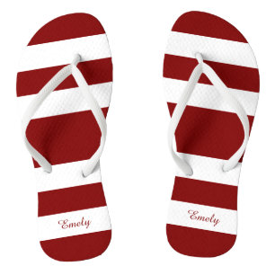 Modern Red Strips Name Flip Flops
