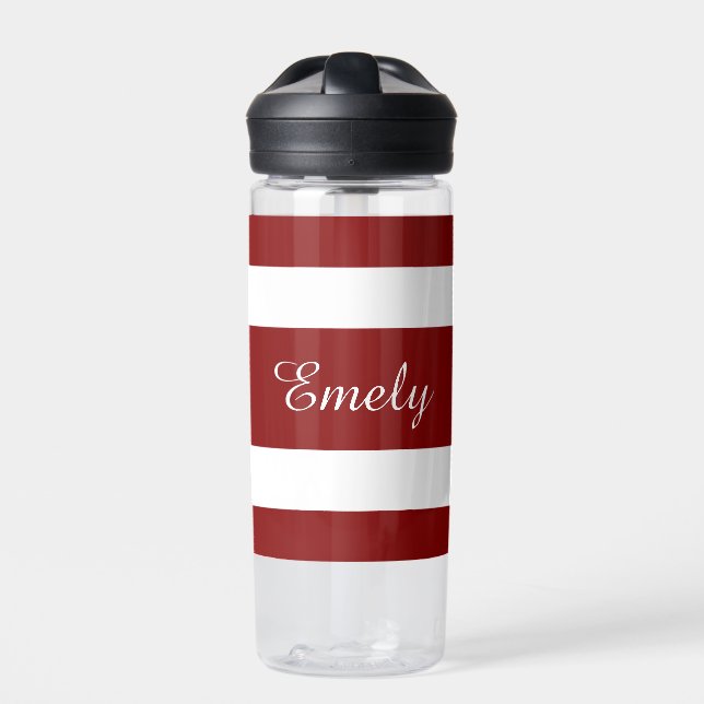 Modern Red Strips Name Trinkflasche (Vorderseite)