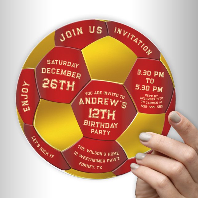 Modern Red Text Soccer Ball Birthday Invitation  Save The Date (Von Creator hochgeladen)