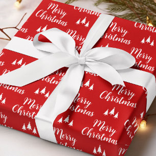 Modern Red Tree Kleines Muster Frohe Weihnachten Geschenkpapier