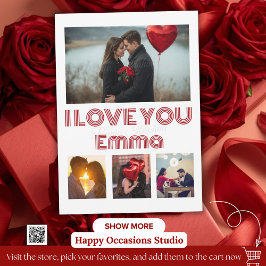 Modern Red Valentine’s Day Photo Card – 4 Photos Einladung