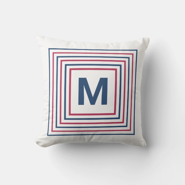 Modern Red White and Blue 4th July Monogram Kissen (Vorderseite)