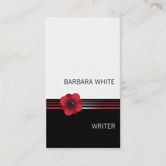 Modern Red white black floral Blume Visitenkarte (Vorderseite)