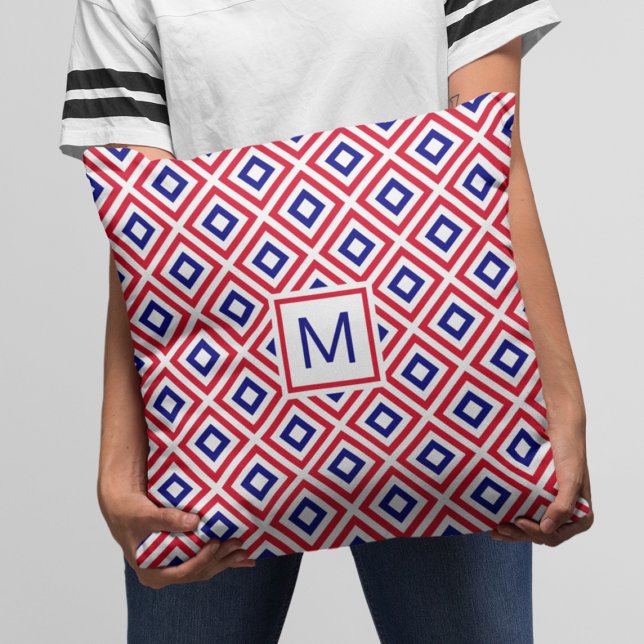 Modern Red White Blue Geometric Muster Kissen (Von Creator hochgeladen)