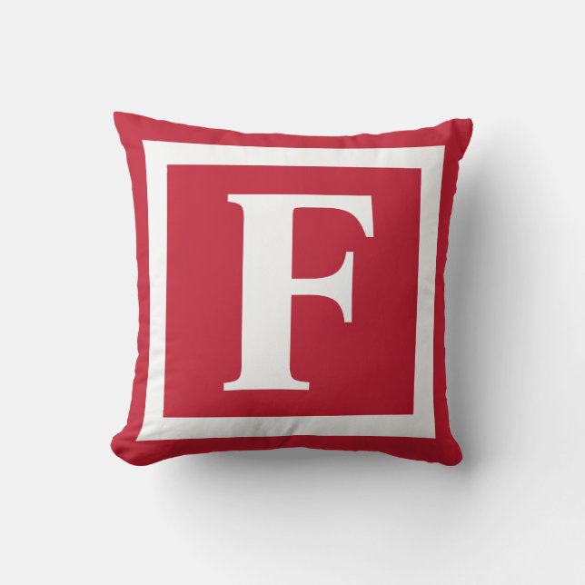 Modern Red White Bold Monogram Initial Kissen (Vorderseite)