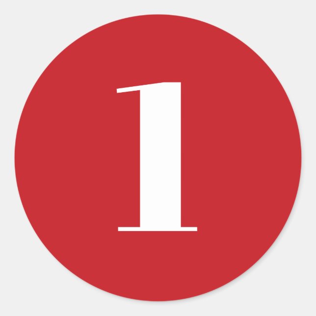 Modern Red white custom number age monogram Runder Aufkleber (Vorderseite)