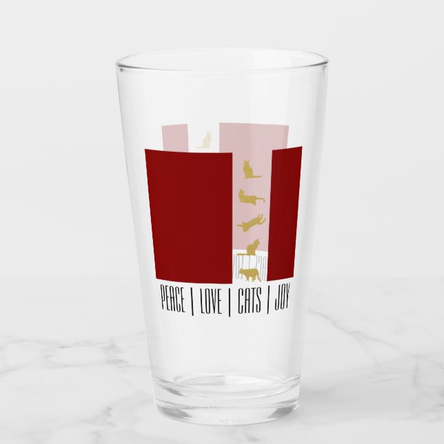 Modern Red White Gold Cat Weihnachten Glas (Vorderseite)