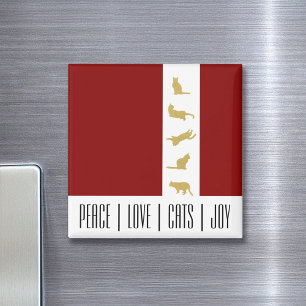 Modern Red White Gold Cat Weihnachten Magnet