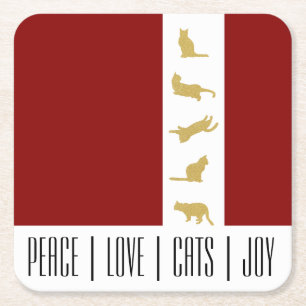 Modern Red White Gold Cat Weihnachten Rechteckiger Pappuntersetzer