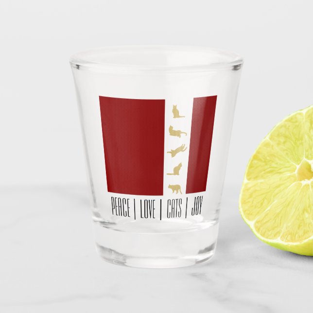 Modern Red White Gold Cat Weihnachten Schnapsglas (Vorderseite)