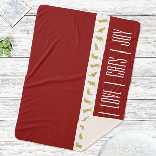 Modern Red White Gold Weihnachtskatze Sherpadecke