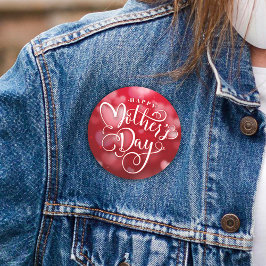 Modern Red White Hearts Happy Mother Day Button