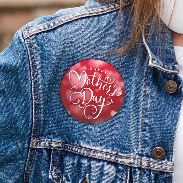Modern Red White Hearts Happy Mother Day Button (Von Creator hochgeladen)