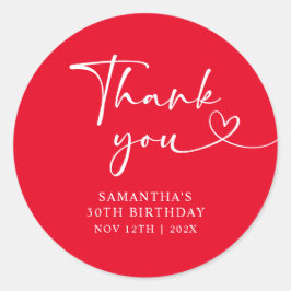 Modern Red White Hello 30th Birthday Runder Aufkleber