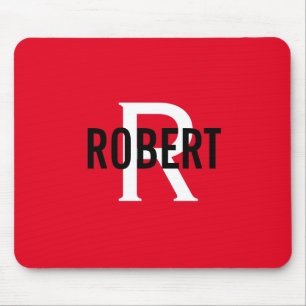 Modern red white monogram men name mouse pad mousepad