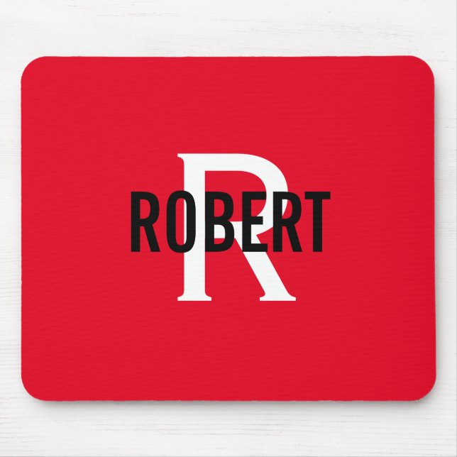 Modern red white monogram men name mouse pad mousepad (Vorne)