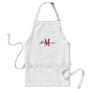 Modern Red White Monogram Script Name Womens Schürze
