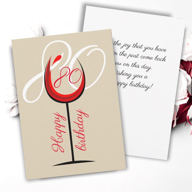 Modern Red Wine Glass 80. Geburtstagskarte (Von Creator hochgeladen)