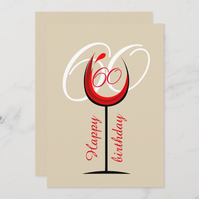 Modern Red Wine Glass Script 60. Geburtstag Karte (Vorne/Hinten)